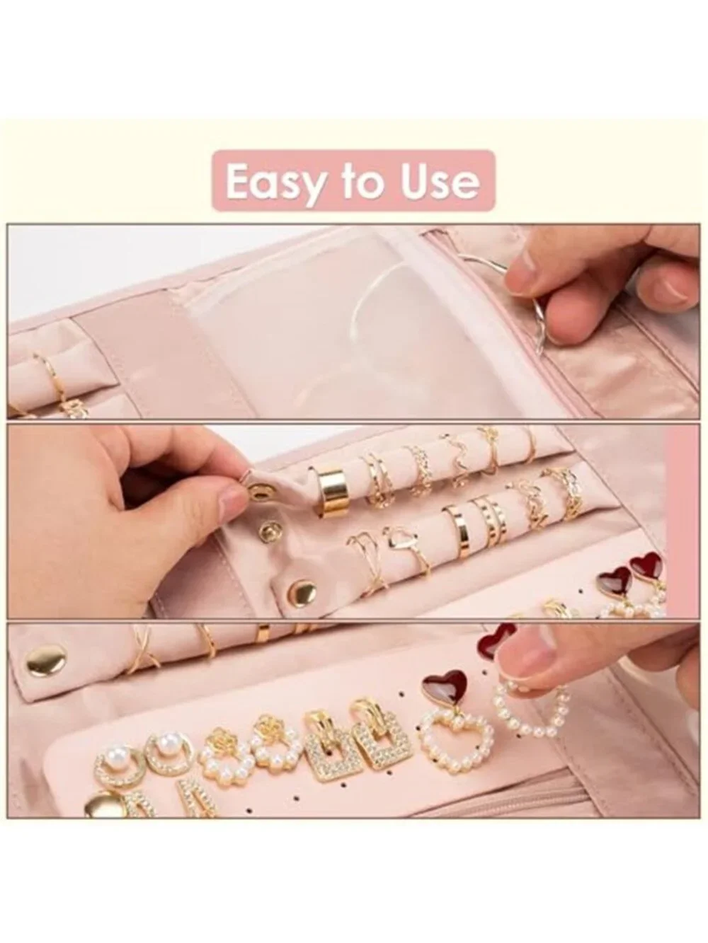 Travel Jewelry Roll Organizer Case Necklace Ring Earring Storage Velvet Pouch